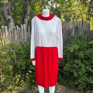 St John DeadStock Red and White Long Sleeve Dress